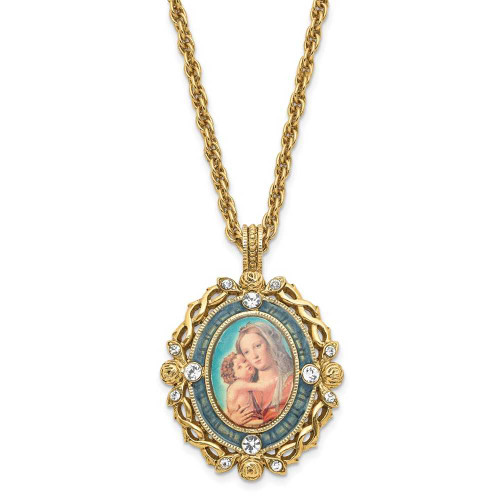 Image of 24" Gold-Tone Synthetic Crystal Enameled Mother Mary and Child Necklace