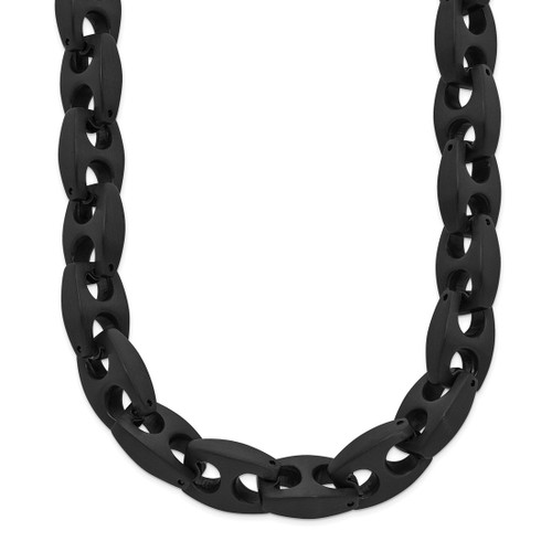 24 inch Stainless Steel 10mm Brushed Black IP-plated Link Chain Necklace