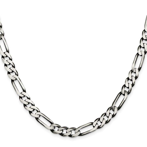 Image of 24" Sterling Silver Antiqued 7.5mm Figaro Chain Necklace