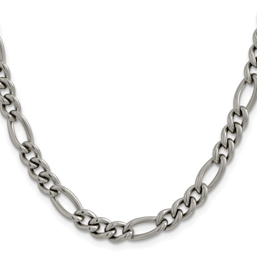 24" Titanium Polished 7mm Figaro Chain Necklace with Lobster Clasp