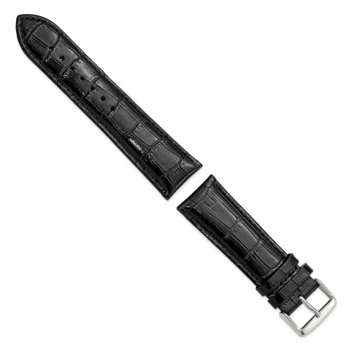 Image of 24mm 7.5" Black Crocodile Style Leather Chrono Silver-tone Buckle Watch Band