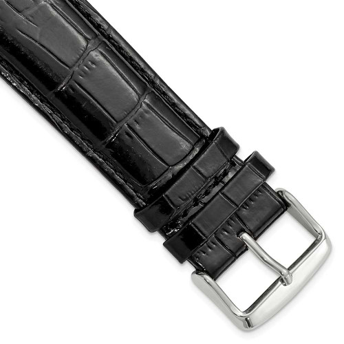 Image of 24mm 7.5" Black Crocodile Style Leather Chrono Silver-tone Buckle Watch Band