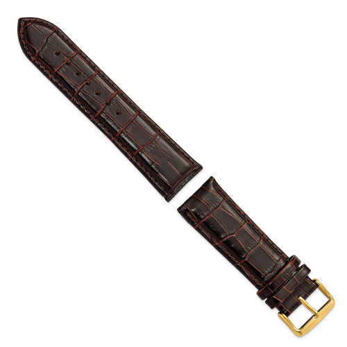 Image of 24mm 7.5" Brown Crocodile Style Leather Chrono Gold-tone Buckle Watch Band