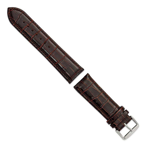 Image of 24mm 7.5" Brown Crocodile Style Leather Chrono Silver-tone Buckle Watch Band