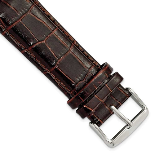 Image of 24mm 7.5" Brown Crocodile Style Leather Chrono Silver-tone Buckle Watch Band