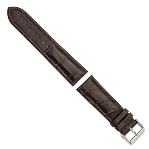 Image of 24mm 7.5" Brown Matte Gator Style Grain Leather Silver-tone Buckle Watch Band