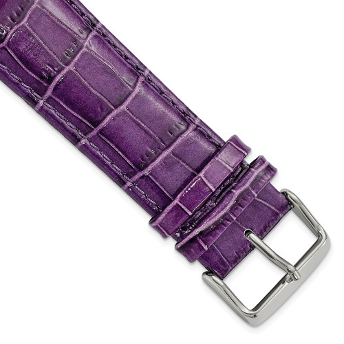 24mm 7.5" Violet Crocodile Style Grain Leather Silver-tone Buckle Watch Band