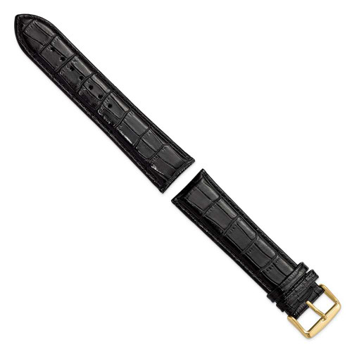 Image of 24mm 8.5" Long Black Croc Style Leather Chrono Gold-tone Buckle Watch Band