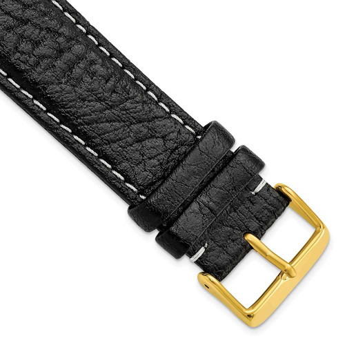 Image of 24mm 8.5" Long Black Leather White Stitch Gold-tone Buckle Watch Band