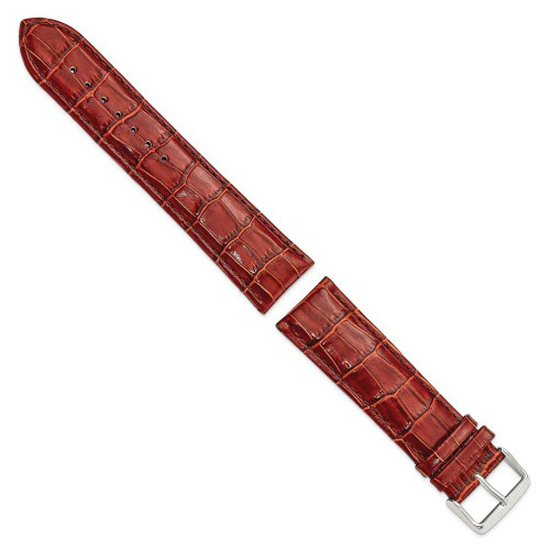 Image of 24mm 8.5" Long Havana Croc Style Leather Chrono Silver-tone Buckle Watch Band