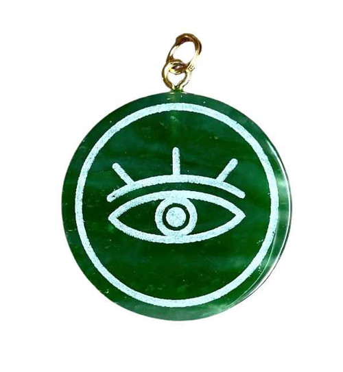 Image of 25mm Genuine Canadian Nephrite Jade Evil Eye Disc Pendant