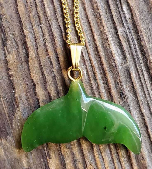 Image of 25mm Genuine Canadian Nephrite Jade Whale Tail Pendant