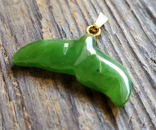 Image of 25mm Genuine Canadian Nephrite Jade Whale Tail Pendant