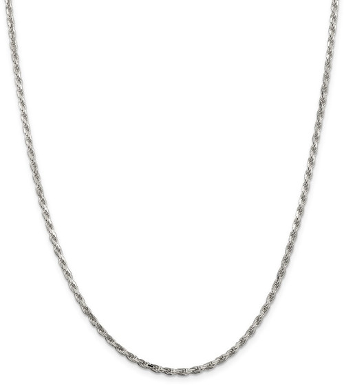 26" Sterling Silver Rhodium-plated 2.5mm Diamond-cut Rope Chain Necklace