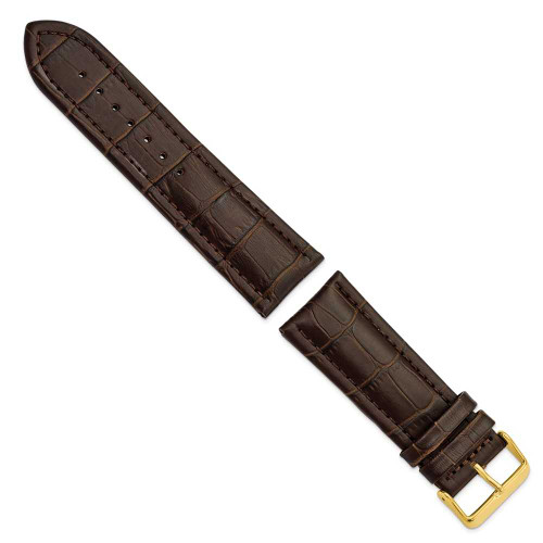 Image of 26mm 7.5" Brown Matte Alligator Style Grain Leather Gold-tone Buckle Watch Band