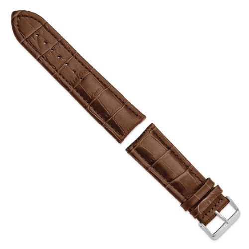 Image of 26mm 7.5" Matte Alligator Style Grain Leather Silver-tone Buckle Watch Band