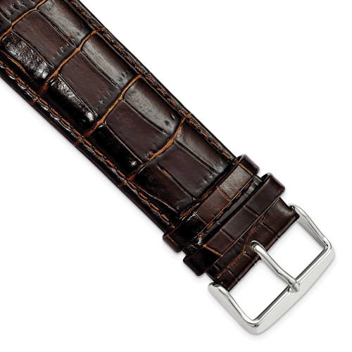 Image of 26mm 8.5" Long Brown Croc Style Leather Chrono Silver-tone Buckle Watch Band