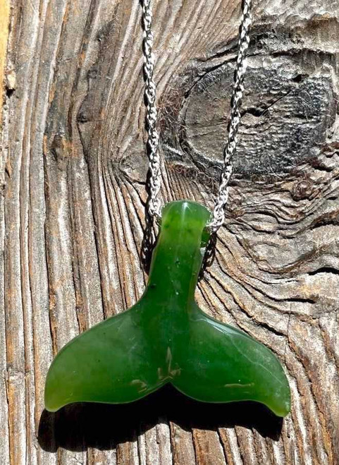 Image of 27mm Genuine Natural Nephrite Jade Whale Tail Pendant