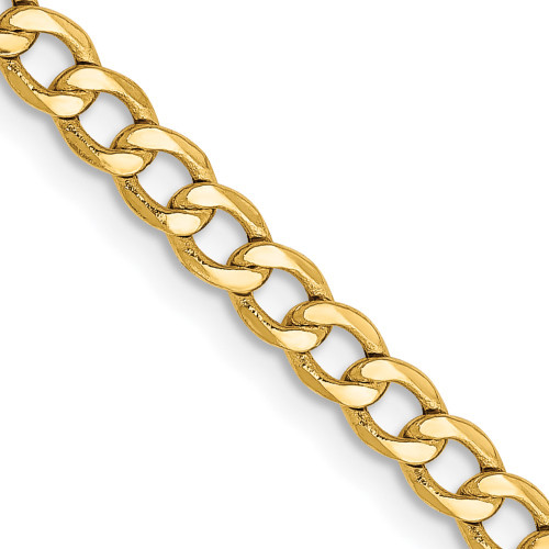 28" 14K Yellow Gold 3.35mm Semi-Solid Curb Chain Necklace