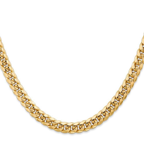 Image of 28" 14K Yellow Gold 6.75mm Semi-Solid Miami Cuban Chain Necklace