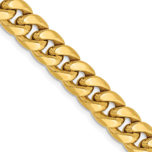 28" 14K Yellow Gold 7.3mm Semi-Solid Miami Cuban Chain Necklace