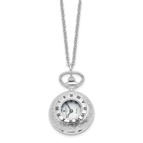 Image of 28" Charles Hubert Chrome-finish Floral Design Pendant Watch Necklace XWA4444