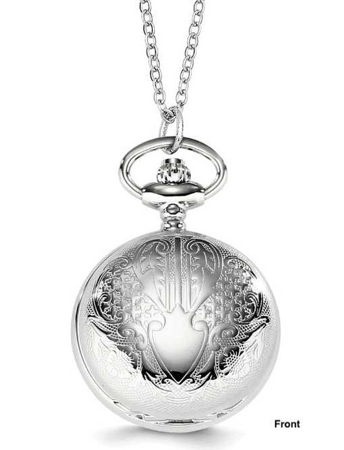 Image of 28" Charles Hubert Chrome-finish Floral Design Pendant Watch Necklace XWA4449
