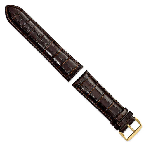 Image of 28mm 8.5" Long Brown Croc Style Leather Chrono Gold-tone Buckle Watch Band