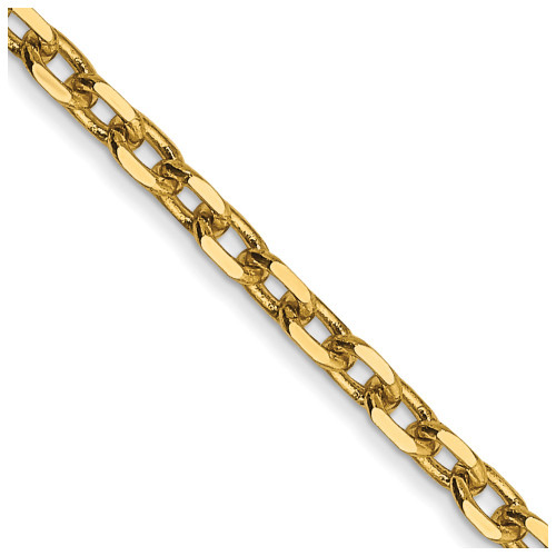 30" 14K Yellow Gold 2.2mm Diamond-cut Round Open Link Cable Chain Necklace