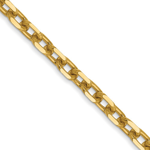 30" 14K Yellow Gold 3mm Diamond-cut Round Open Link Cable Chain Necklace