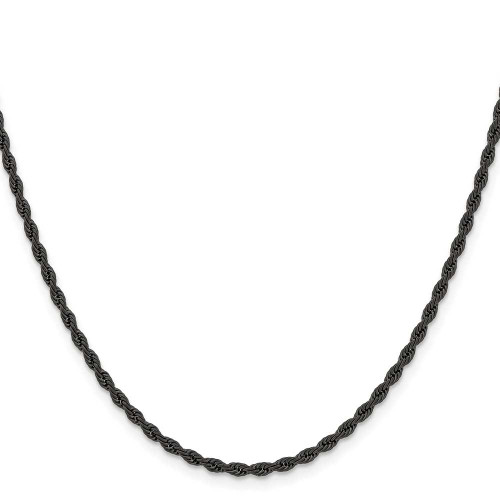 Image of 30" Stainless Steel Polished Black IP-plated 2.4mm Rope Chain Necklace