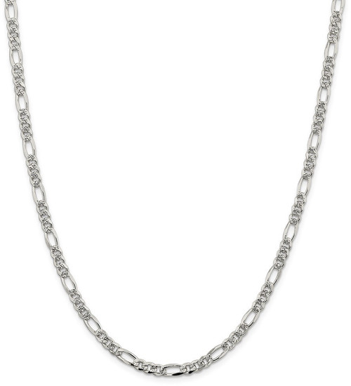 30" Sterling Silver 4.75mm Pave Flat Figaro Chain Necklace