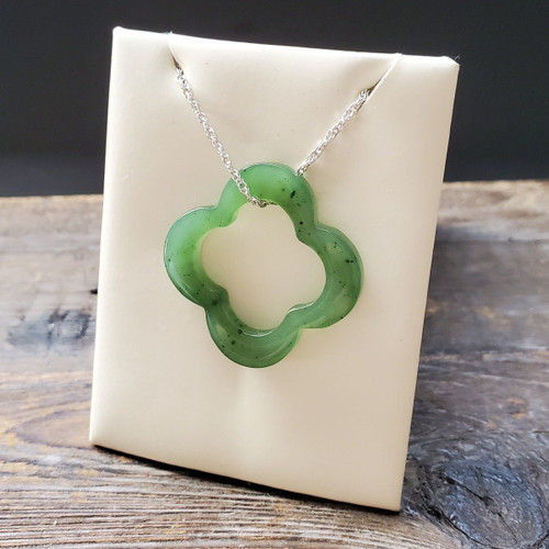30mm Natural Untreated Nephrite Jade Clover Slide Pendant