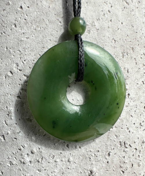 30mm Natural Untreated Nephrite Jade Pi (Donut) Pendant on Cord