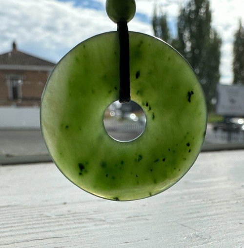 30mm Natural Untreated Nephrite Jade Pi (Donut) Pendant on Cord
