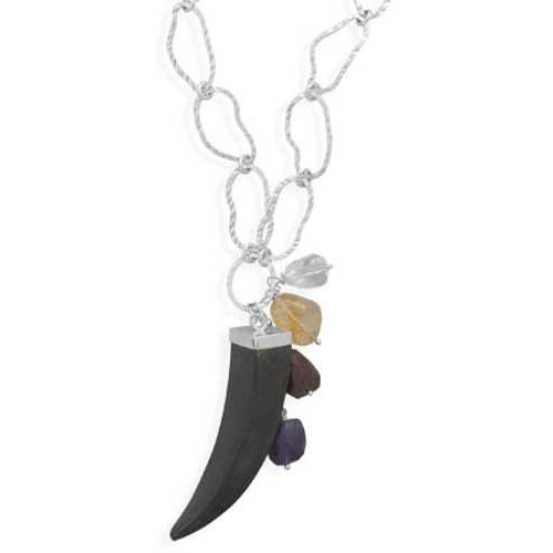 Image of 32" Link Necklace with Multistone Drop 925 Sterling Silver
