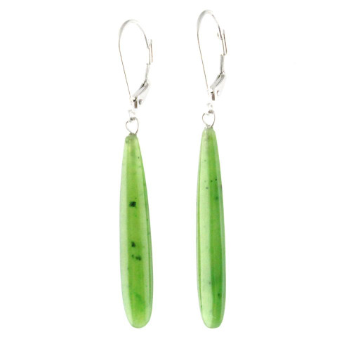 34mm Long Natural Untreated Nephrite Jade Drop Earrings (1794)
