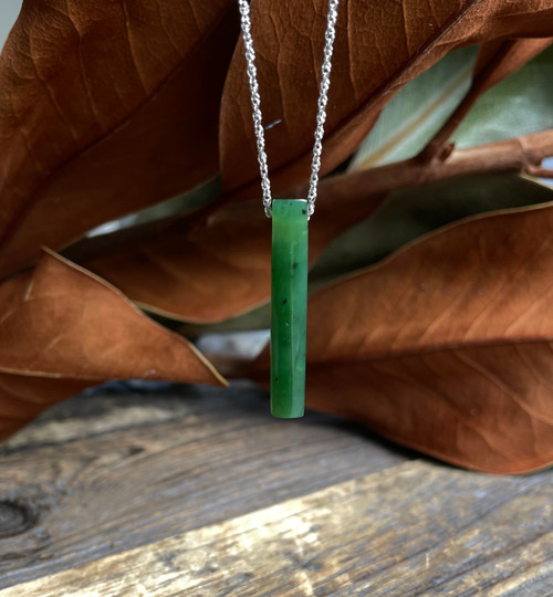 Natural Untreated 35mm Canadian Nephrite Jade Thin Drop Pendant