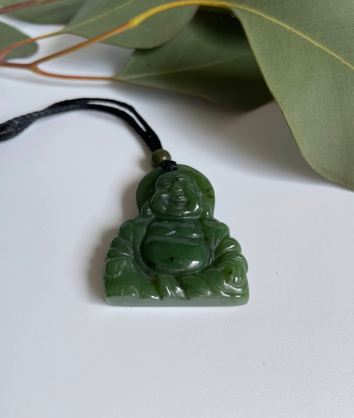 35mm Natural Untreated Nephrite Jade Happy Buddha Pendant