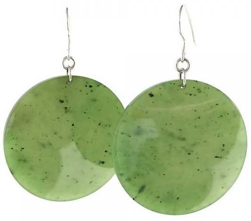 Image of 38mm Genuine Natural Nephrite Jade & Sterling Silver Large Round Drop Earrings