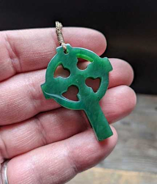 Image of 44mm Genuine Natural Nephrite Jade Celtic Cross Pendant