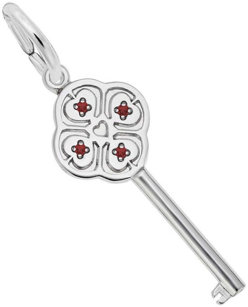 Image of 4-Leaf Clover & Heart Key Charm Synthetic Crystal Simulated Birthstone (Choose Month & Metal) by Rembrandt