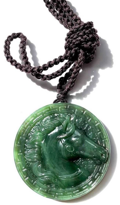 Image of 50mm Genuine Natural Nephrite Jade Carved Horse Coin Pendant