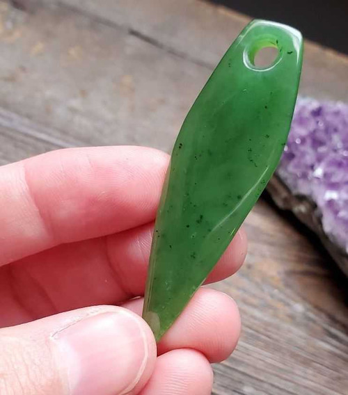 Image of 55mm Genuine Nephrite Jade Pointed Drop Pendant