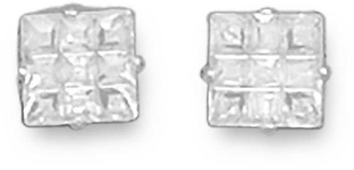 Image of 5mm (1/5") 9 Cut Square CZ Stud Earrings 925 Sterling Silver - LIMITED STOCK