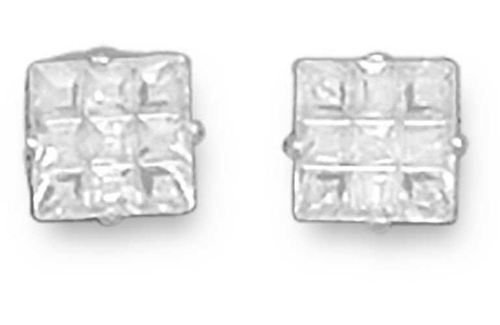 Image of 5mm (1/5") 9 Cut Square CZ Stud Earrings 925 Sterling Silver - LIMITED STOCK