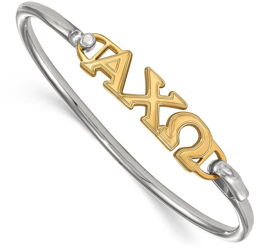 6" Gold Plated 925 Silver Alpha Chi Omega Hook and Clasp LogoArt Bangle