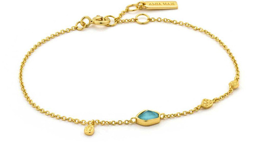 Image of 6.5"+0.75" Ania Haie Gold-Plated Sterling Silver Simulated Turquoise Discs Bracelet