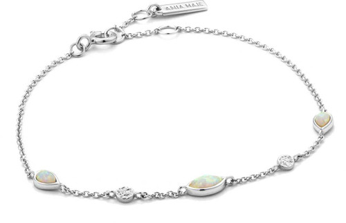 Image of 6.5"+0.75" Ania Haie Rhodium-Plated Sterling Silver Simulated Opal Bracelet