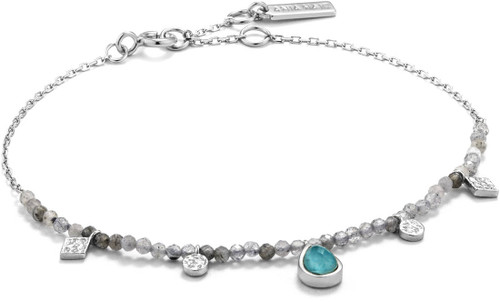 Image of 6.5"+0.75" Ania Haie Rhodium-Plated Sterling Silver Simulated Turquoise & Labradorite Bracelet